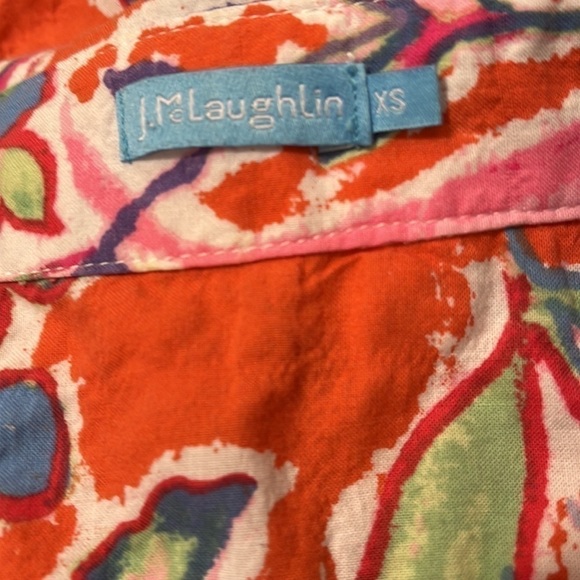 J. McLaughlin Floral Tropical Button Down Wrinkle Crinkle Shirt Sz XS - Picture 4 of 6